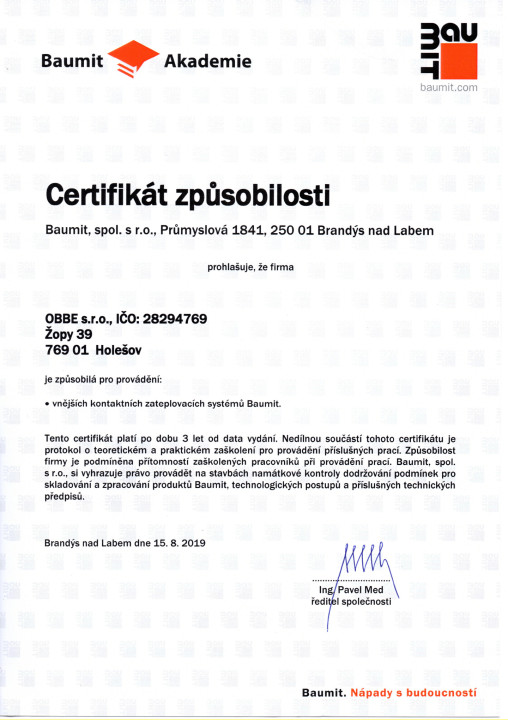 Certifikát certifikat-baumit